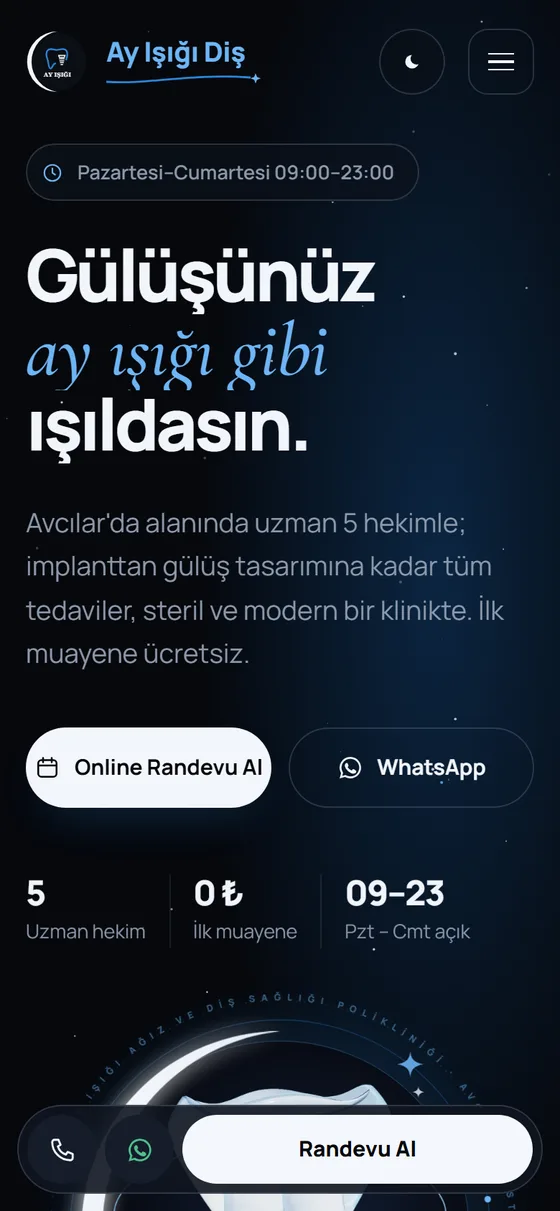 Diş kliniği sitesinin telefon görünümü
