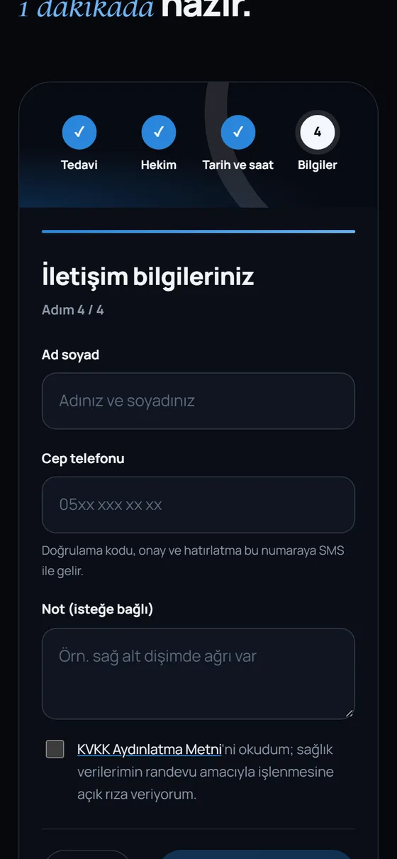 Diş randevu sistemi: Bilgiler ve onay